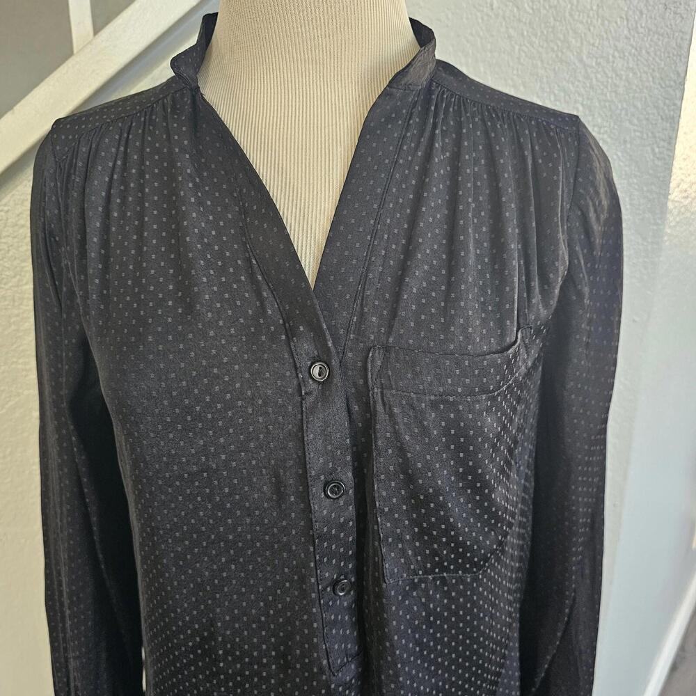 H&M Black Polka Dot Long Sleeve Blouse, Women's Sz 2